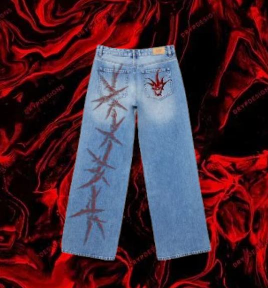 Blue Baggy CyberPunk Jeans "ThreadCore" Y2K