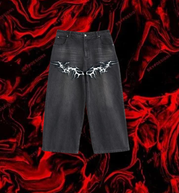 Charcoal Denim Cyberpunk Y2K Pants